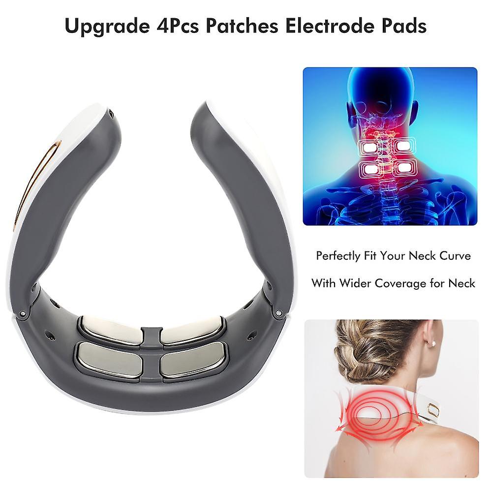 Electric Neck Massager EMS Pulse Rechargeable USB Cervical Traction Therapy Massage Stimulator Pain Relief Heating Function