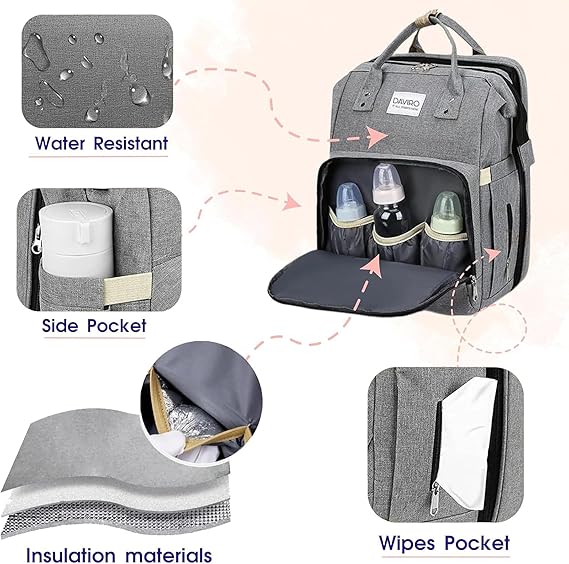 Baby Bag Diaper Bag with Changing Station - حقيبة حفاضات للأطفال مع محطة تغيير Cart Saudia