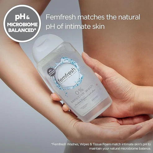 Femfresh Intimate Skin Care 0% Wash, 0% Fragrance, 0% Soap, 94% Natural Origin Ingredients, Vegan Friendly, Made with Lotus Flower Extracts, pH & Microbiome Balanced, 250ml cart saudia